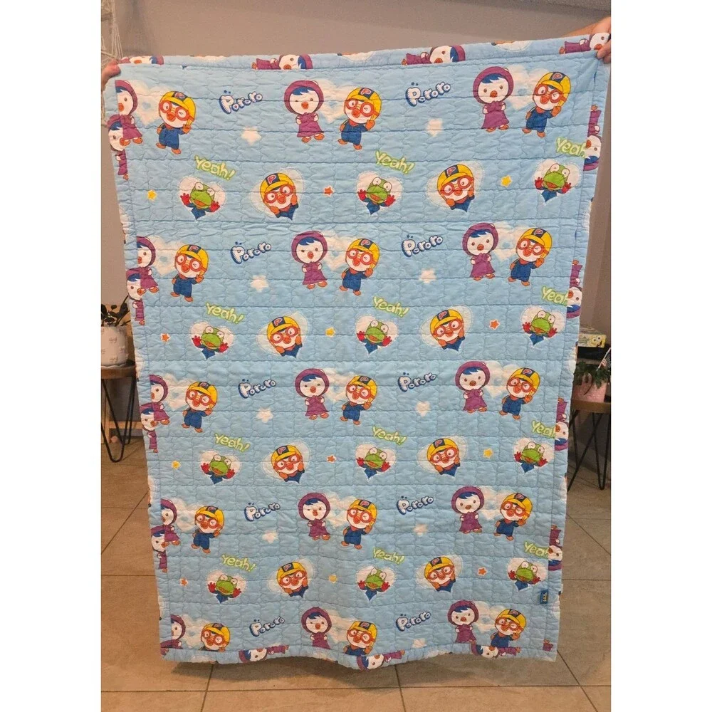 Pororo the Little Penguin Quilted Blanket Blue 52x37 Childs bedding Licensed